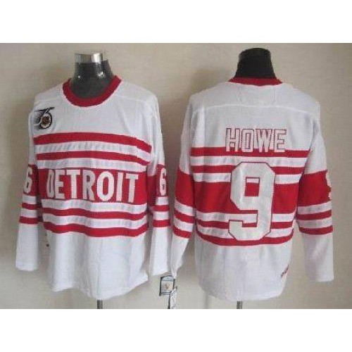 Detroit Red Wings #9 Gordie Howe White CCM Throwback 75TH Stitched Jersey Men's