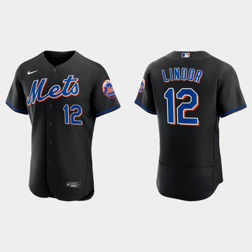 New York New York Mets #12 Francisco Lindor Men's 2022 Authentic Alternate Stitched Jersey - Black Men's