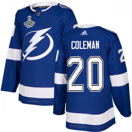 Adidas Tampa Bay Lightning #20 Blake Coleman Blue Home Authentic 2020 Stanley Cup Champions Stitched Jersey Men's