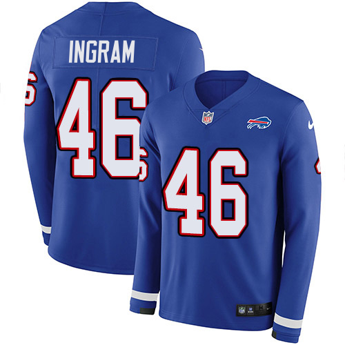 Bills #46 Ja'Marcus Ingram Royal Blue Team Color Men's Stitched Limited Therma Long Sleeve Jersey