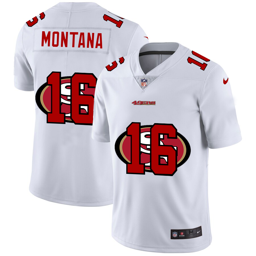 San Francisco 49ers #16 Joe Montana White Men's Team Logo Dual Overlap Limited Jersey
