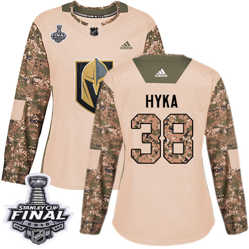 Adidas Golden Vegas Golden Knights #38 Tomas Hyka Camo Authentic 2017 Veterans Day 2018 Stanley Cup Final Women's Stitched Jersey Womens