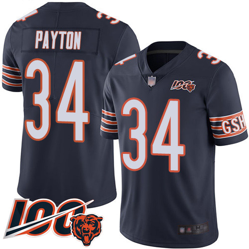 Bears #34 Walter Payton Navy Blue Team Color Men's Stitched 100th Season Vapor Limited Jersey