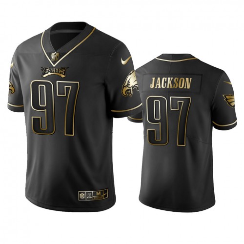 Philadelphia Eagles #97 Malik Jackson Black Golden Limited Edition Stitched Jersey Men's