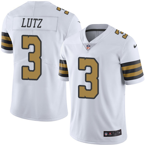 New Orleans Saints #3 Wil Lutz White Men's Stitched Limited Rush Jersey Men's