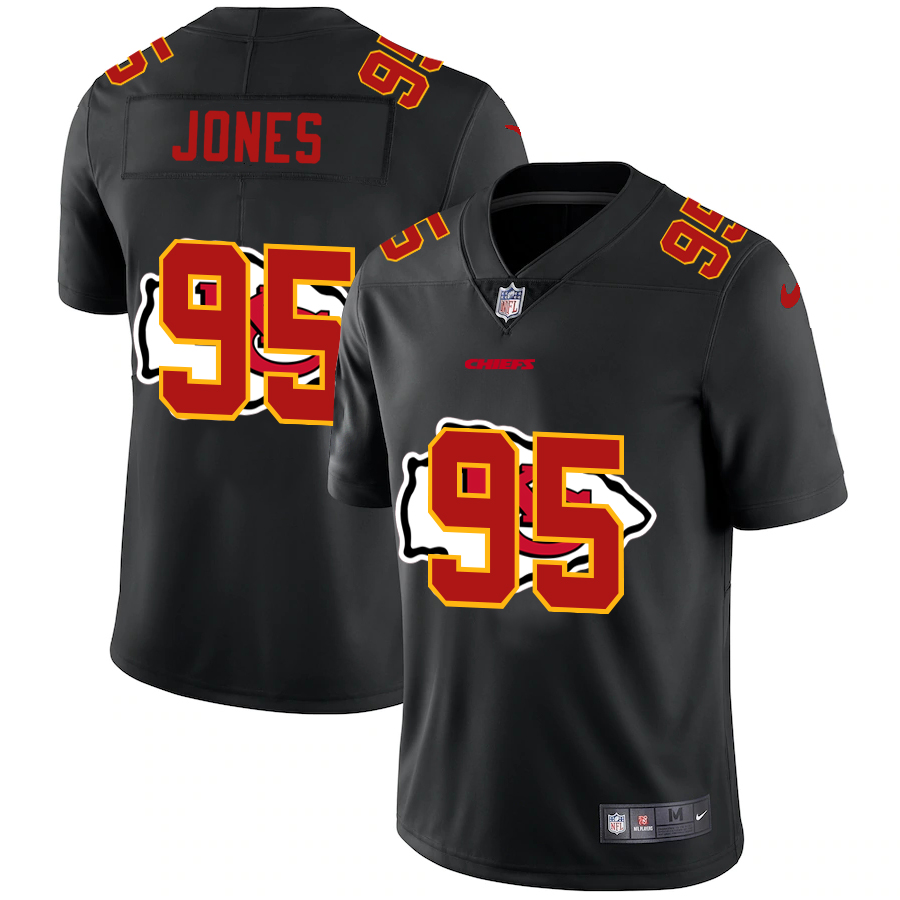 Kansas City Chiefs #95 Chris Jones Men's Team Logo Dual Overlap Limited Jersey Black