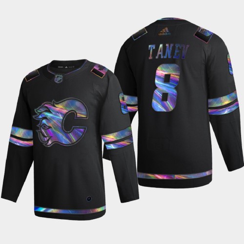 Calgary Calgary Flames #8 Christopher Tanev Men's Iridescent Holographic Collection Jersey - Black Men's