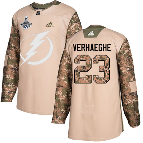 Adidas Tampa Bay Lightning #23 Carter Verhaeghe Camo Authentic 2017 Veterans Day 2020 Stanley Cup Champions Stitched Jersey Men's