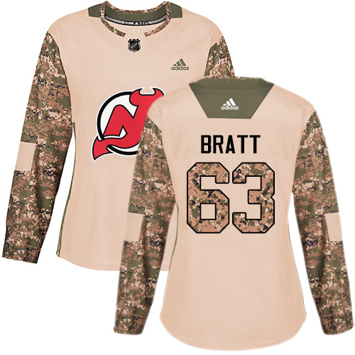 Adidas New Jersey Devils #63 Jesper Bratt Camo Authentic 2017 Veterans Day Women's Stitched Jersey Womens