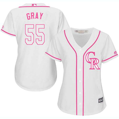 Colorado Rockies #55 Jon Gray White/Pink Fashion Women's Stitched Jersey Womens