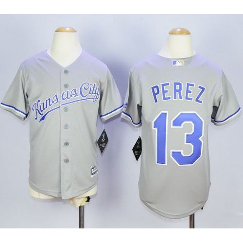 Kansas City Royals #13 Salvador Perez Grey Cool Base Stitched Youth Jersey Youth