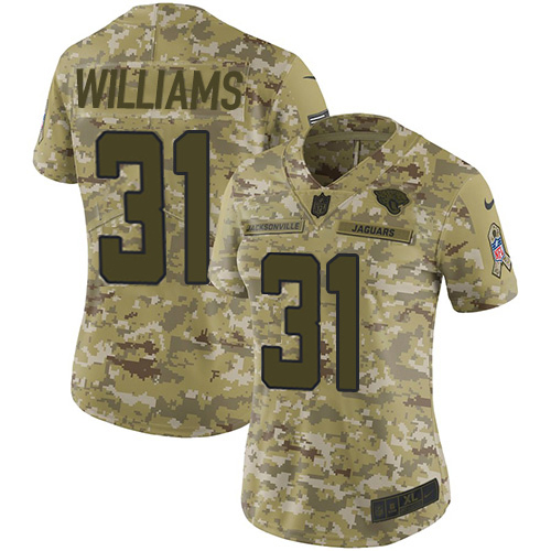 Jaguars #31 Darious Williams Camo Women's Stitched Limited 2018 Salute To Service Jersey