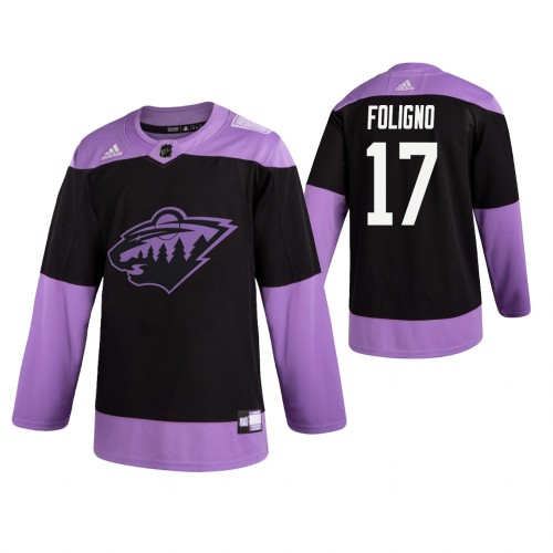 Adidas Minnesota Wild #17 Marcus Foligno Men's Black Hockey Fights Cancer Practice Jersey Men's