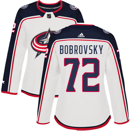 Adidas Columbus Blue Jackets #72 Sergei Bobrovsky White Road Authentic Women's Stitched Jersey Womens