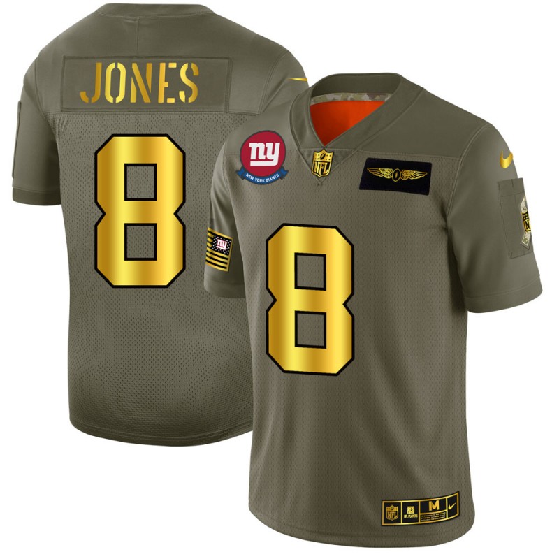 New York Giants #8 Daniel Jones Men's Olive Gold 2019 Salute To Service Limited Jersey