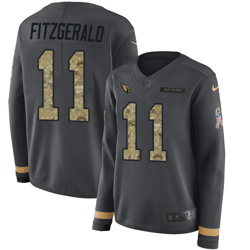 Cardinals #11 Larry Fitzgerald Anthracite Salute To Service Women's Stitched Limited Therma Long Sleeve Jersey