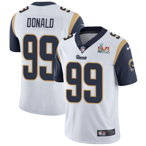 Rams #99 Aaron Donald White Super Bowl LVI Patch Men's Stitched Vapor Untouchable Limited Jersey