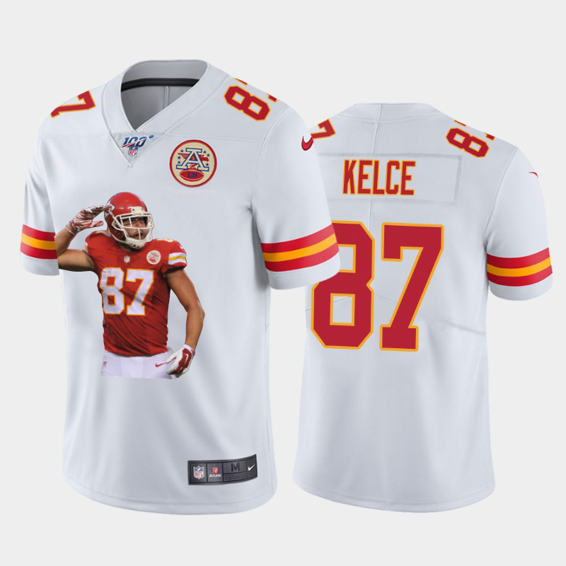 Kansas City Chiefs #87 Travis Kelce Team Hero 8 Vapor Limited 100 Jersey White Golden