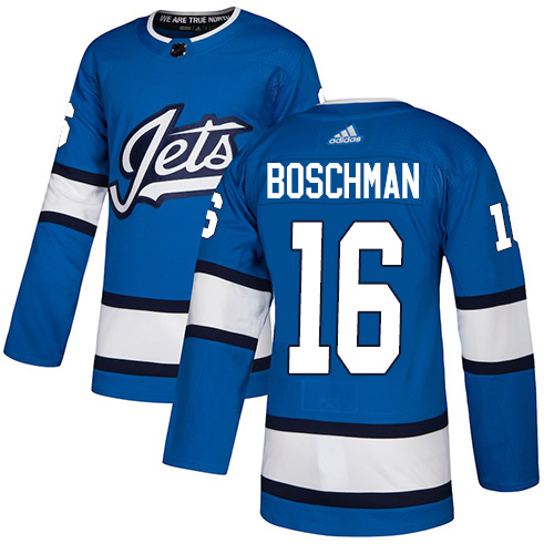 Adidas Winnipeg Jets #16 Laurie Boschman Blue Alternate Authentic Stitched Jersey Men's
