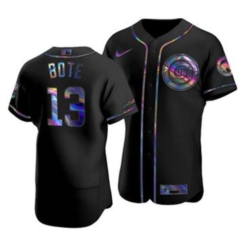 Chicago Chicago Cubs #13 David Bote Men's Iridescent Holographic Collection Jersey - Black Men's
