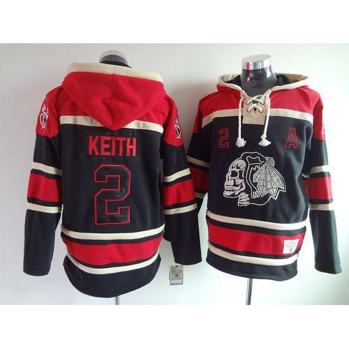 Chicago Blackhawks #2 Duncan Keith Black Sawyer Hooded Sweatshirt Stitched Jersey Men's