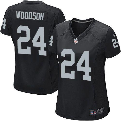 Raiders #24 Charles Woodson Black Team Color Women's Stitched Elite Jersey