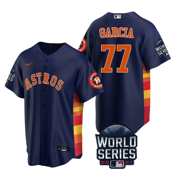 Houston Astros #77 Luis Garcia Men's 150th Anniversary 2021 World Series Game Jersey - Navy