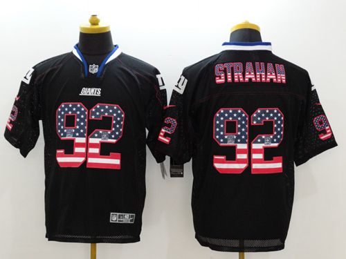 Giants #92 Michael Strahan Black Men's Stitched Elite USA Flag Fashion Jersey
