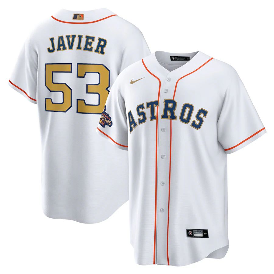 Houston Astros #53 Cristian Javier White Gold Men's 2023 Gold Collection Replica Player Jersey