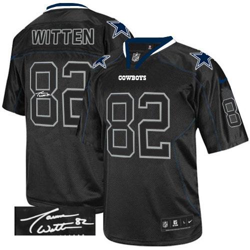 Dallas Cowboys #82 Jason Witten Lights Out Black Men's Stitched Elite Autographed Jersey Men's