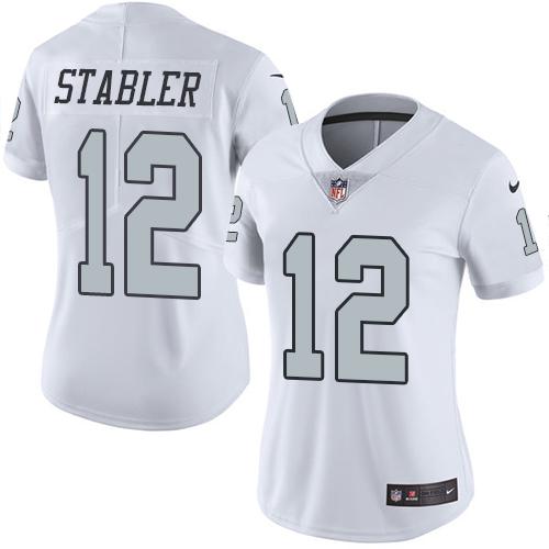 Las Vegas Raiders #12 Kenny Stabler White Women's Stitched Limited Rush Jersey Womens