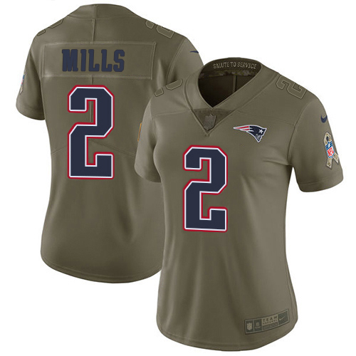 Patriots #2 Jalen Mills Olive Women's Stitched Limited 2017 Salute To Service Jersey