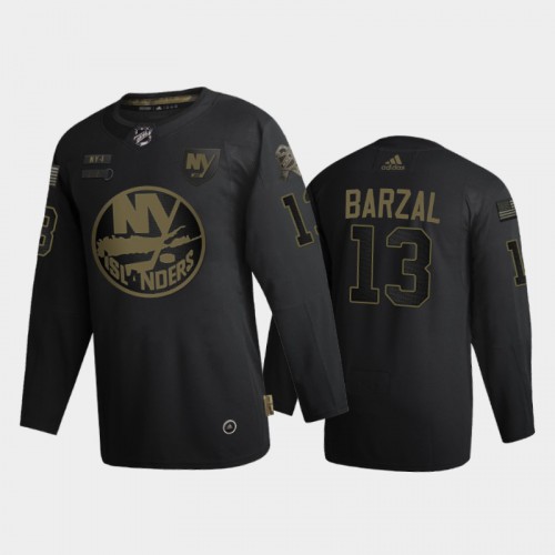 New York New York Islanders #13 Mathew Barzal Men's Adidas 2020 Veterans Day Authentic Jersey - Black Men's