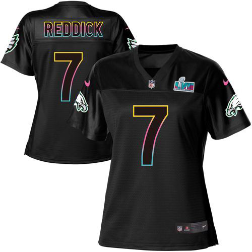 Eagles #7 Haason Reddick Black Super Bowl LVII Patch Women's Fashion Game Jersey