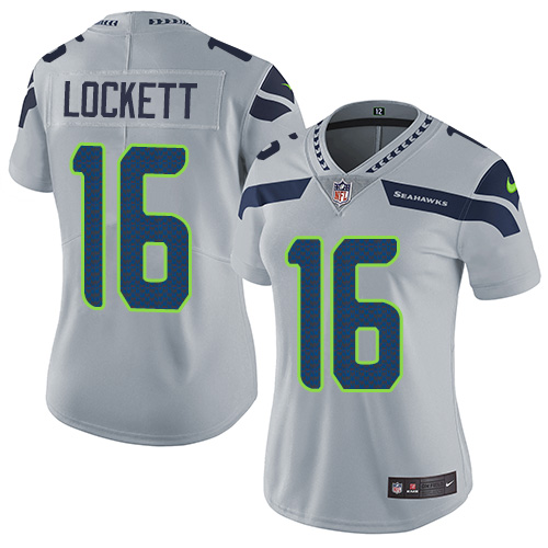 Seahawks #16 Tyler Lockett Grey Alternate Women's Stitched Vapor Untouchable Limited Jersey