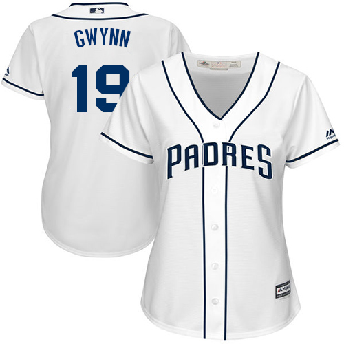 San Diego Padres #19 Tony Gwynn White Home Women's Stitched Jersey Womens