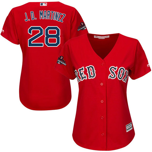 Boston Red Sox #28 J. D. Martinez Red Alternate 2018 World Series Champions Women's Stitched Jersey Womens