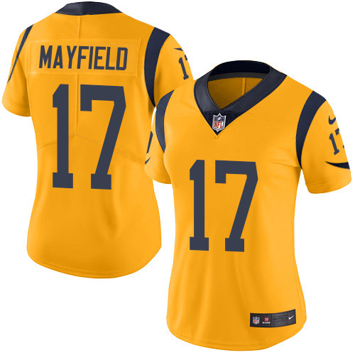 Rams #17 Baker Mayfield Gold Women's Stitched Limited Rush Jersey