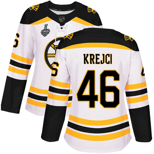Adidas Boston Bruins #46 David Krejci White Road Authentic Stanley Cup Final Bound Women's Stitched Jersey Womens