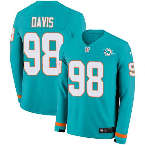 Miami Dolphins #98 Raekwon Davis Aqua Green Team Color Men's Stitched Limited Therma Long Sleeve Jersey Men's