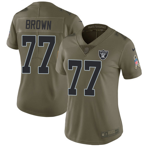 Las Vegas Raiders #77 Trent Brown Olive Women's Stitched Limited 2017 Salute To Service Jersey Womens