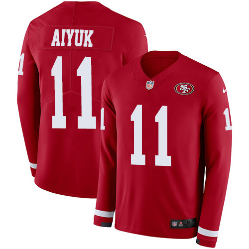 San Francisco 49ers #11 Brandon Aiyuk Red Team Color Men's Stitched Limited Therma Long Sleeve Jersey Men's