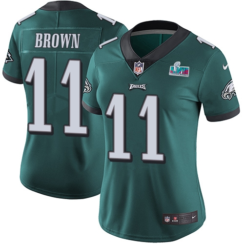 Eagles #11 A.J. Brown Green Team Color Super Bowl LVII Patch Women's Stitched Vapor Untouchable Limited Jersey