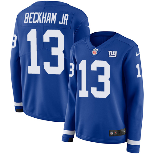 New York Giants #13 Odell Beckham Jr Royal Blue Team Color Women's Stitched Limited Therma Long Sleeve Jersey Womens