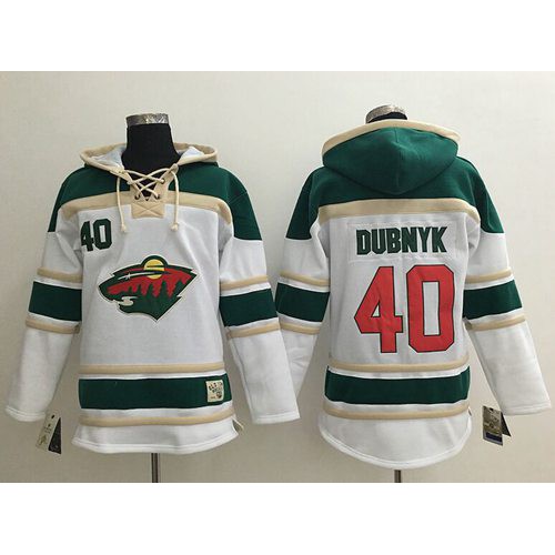 Minnesota Wild #40 Devan Dubnyk White Sawyer Hooded Sweatshirt Stitched Jersey Men's