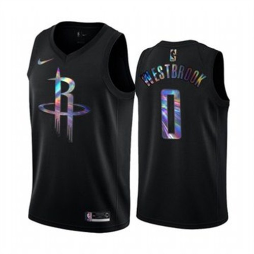 Houston Rockets #0 Russell Westbrook Mens Iridescent Holographic Collection Jersey - Black Mens