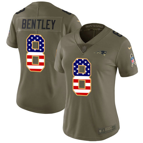 Patriots #8 Ja'Whaun Bentley Olive/USA Flag Women's Stitched Limited 2017 Salute To Service Jersey
