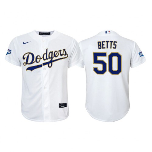 Los Angeles Los Angeles Dodgers #50 Mookie Betts Youth 2021 Gold Program World Series Champions Jersey Whtie Youth
