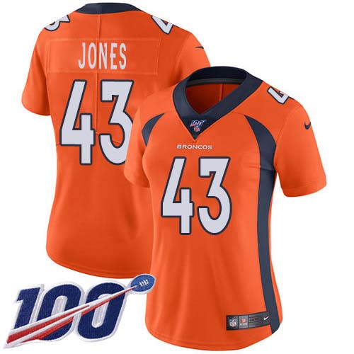 Denver Broncos #43 Joe Jones Orange Team Color Women's Stitched 100th Season Vapor Untouchable Limited Jersey Womens