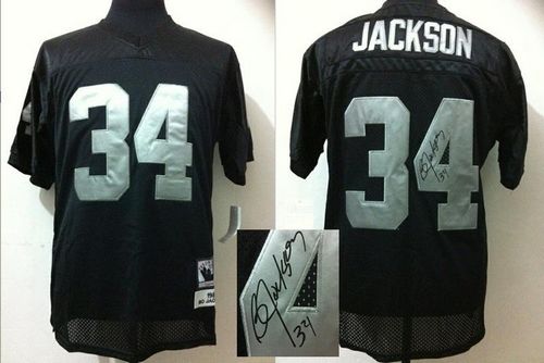 Mitchell And Ness Autographed Raiders #34 Bo Jackson Black Stitched Throwback Jersey